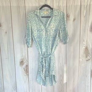ANTHROPOLOGIE Cloth & Stone Leopard Button Up Shirt Dress With Belt, Medium